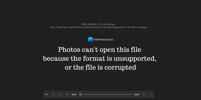 Photos cannot open this file because the format is not supported or the file is corrupted