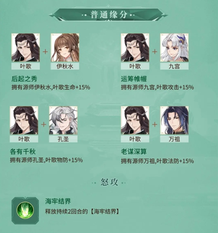 List of skills introduction of Ye Ge in Yuan Zun