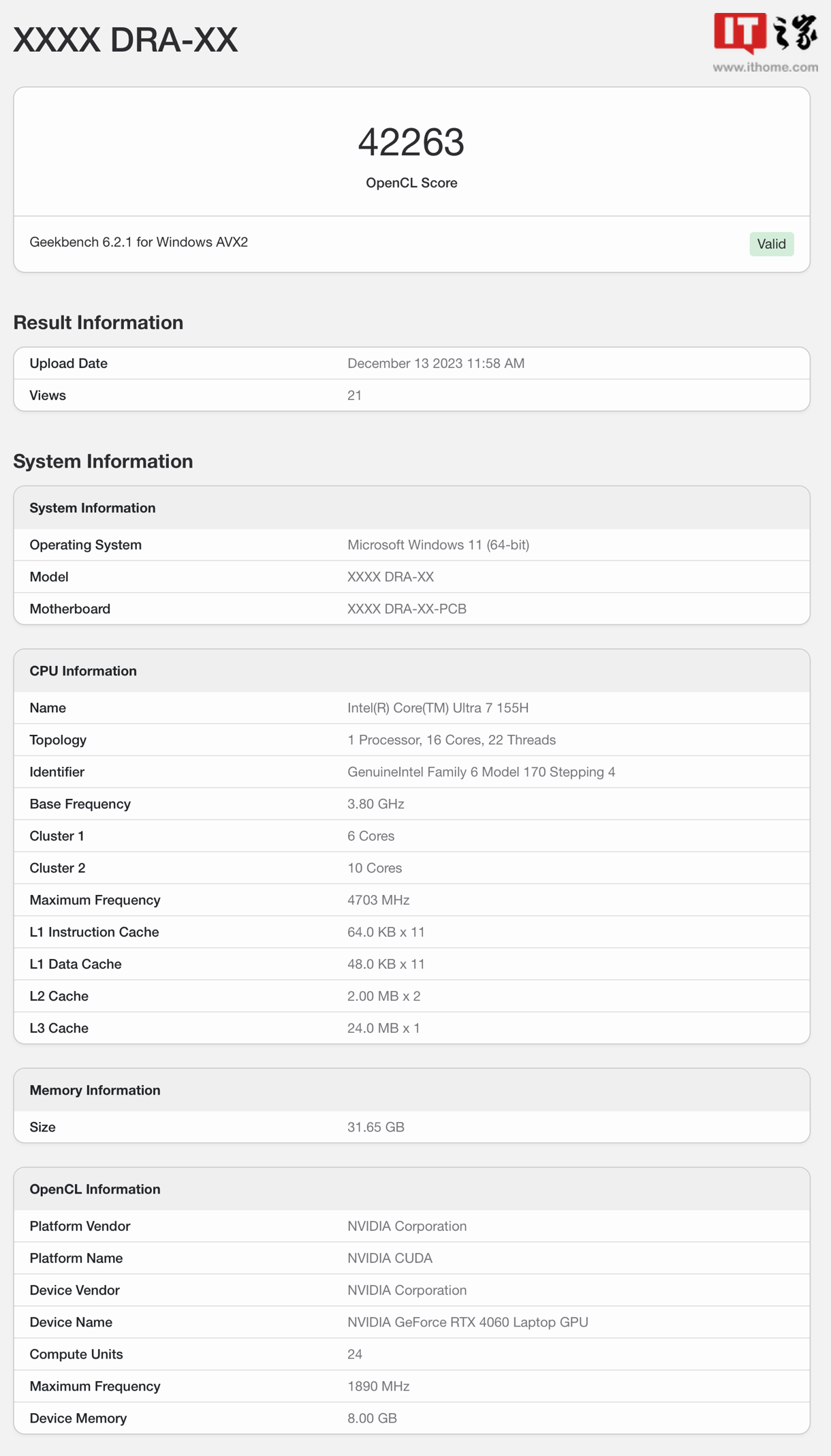 荣耀 MagicBook Pro 16 笔记本现身 Geekbench：Ultra 7 155H + RTX 4060