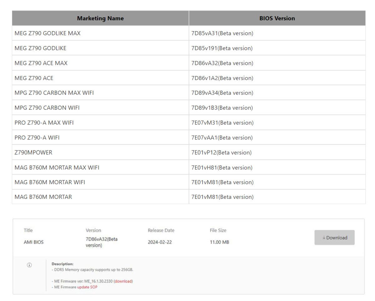 微星升级 Intel / AMD 系列主板 BIOS，支持最高 256GB 内存