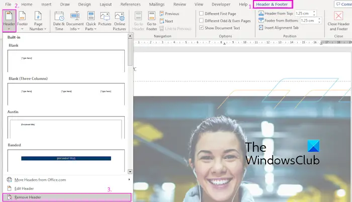 How to remove header and footer in Word?