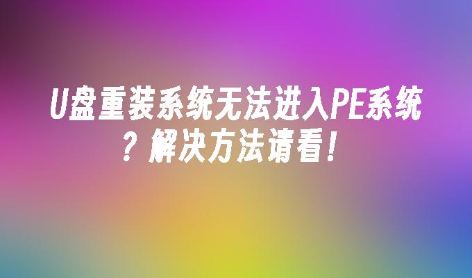 USB 플래시 드라이브를 통해 시스템을 다시 설치한 후 PE 시스템에 들어갈 수 없습니까? 솔루션을 확인해보세요!