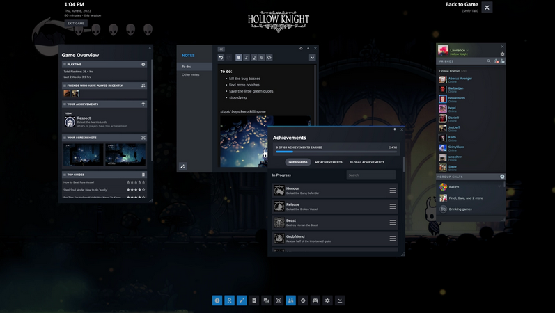 Steam desktop client beta update: new notes, in-game pinned window functionality