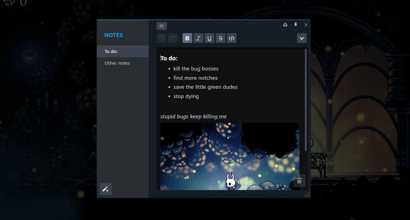 Steam desktop client beta update: new notes, in-game pinned window functionality