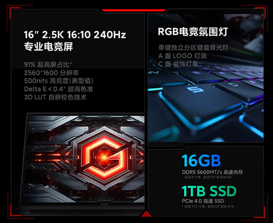 小米 Redmi G Pro 2024 游戏本发布：i9-14900HX + RTX4060，售价 8999 元