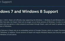 Steam官宣 客户端明年起不再支持微软Win7/8/8.1系统