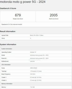 2024款Moto G Power 5G手机GeekBench跑分曝光,性能表现抢眼