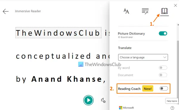 如何在沉浸式阅读器中使用Microsoft Reader Coach