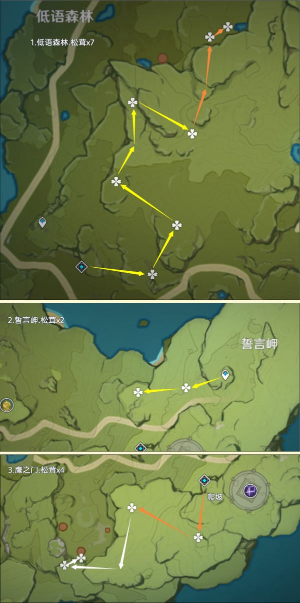 Genshin Impact Aperçu des itinéraires de cueillette des matsutake