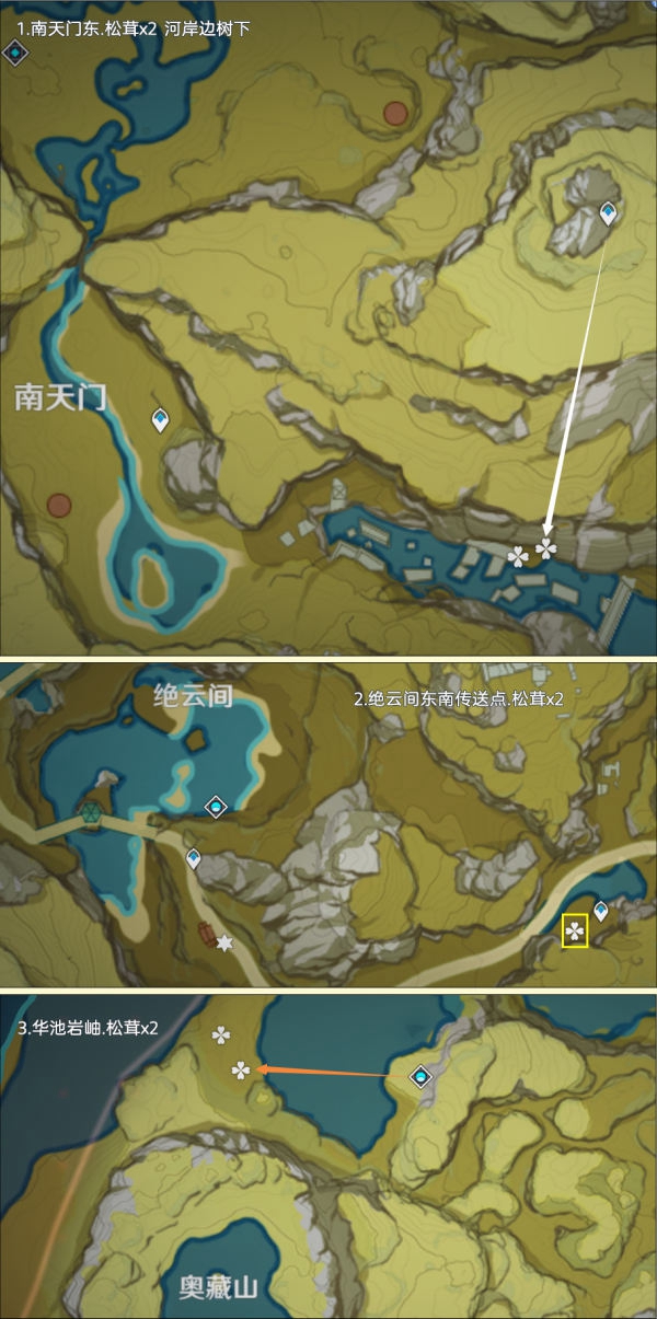 Genshin Impact Aperçu des itinéraires de cueillette des matsutake