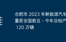 合肥市 2023 年新能源汽车产量居全国前五，今年目标产量 120 万辆