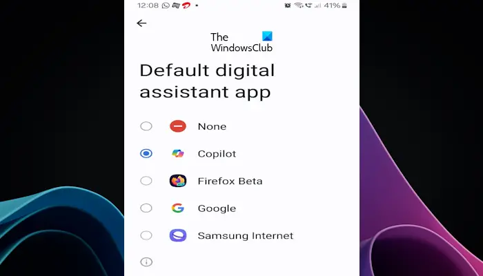 How to set Copilot as the default assistant on Android