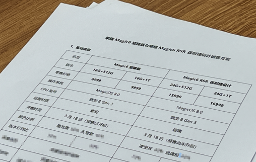 荣耀 Magic6 至臻版 / RSR 保时捷设计两款手机价格曝光：8999-16999 元
