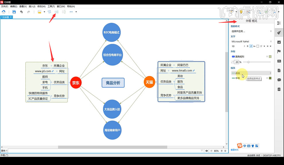 xmind Mind Map zur Wettbewerbsproduktanalyse, kostenloses Teilen