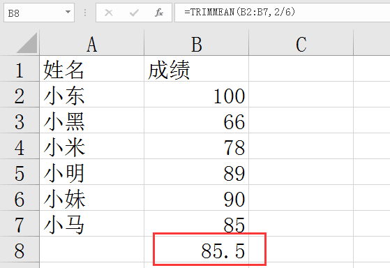 Excel entfernt die höchste und die niedrigste Punktzahl und berechnet den Durchschnitt