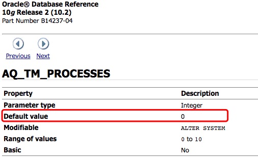 Ensemble de paramètres Oracle et paramètres de réinitialisation