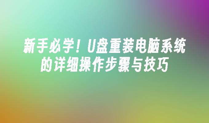 新手必学！U盘重装电脑系统的详细操作步骤与技巧