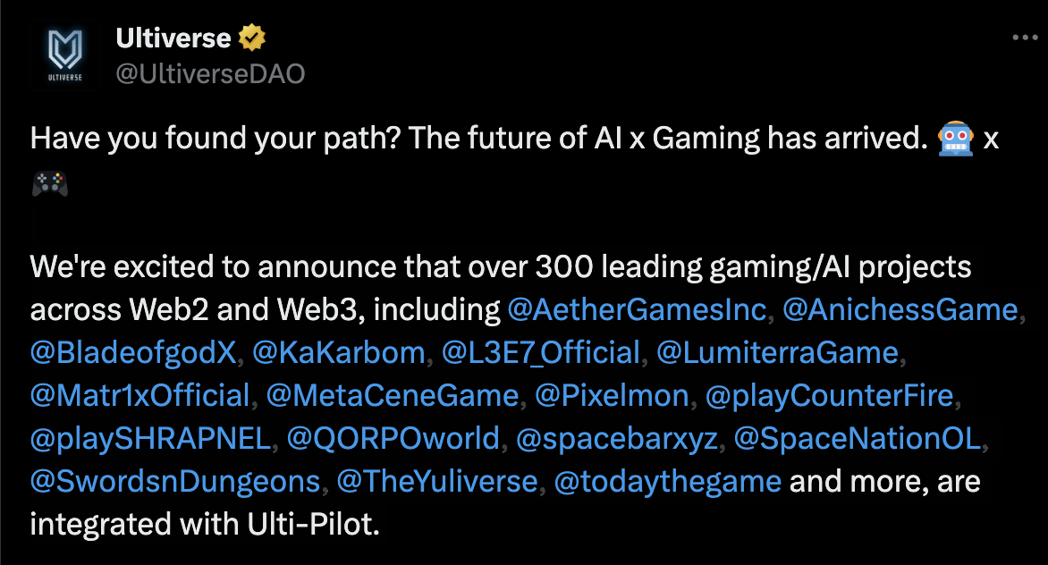 Ultiverse プロジェクトの概要: 一流の機関がサポートする AI+ チェーン ゲーム