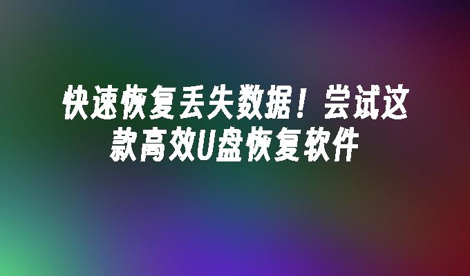 손실된 데이터를 빠르게 복구하세요! 이 효율적인 U 디스크 복구 소프트웨어를 사용해 보세요