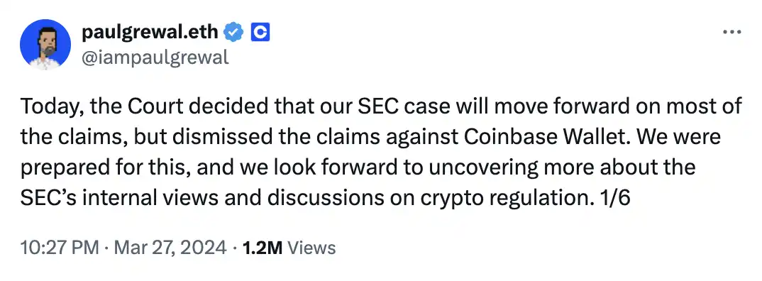 美法官 Coinbase 诉讼案中