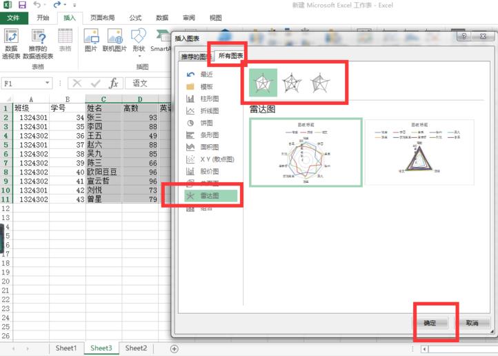 Kaedah grafik untuk mencipta carta radar dengan penanda data dalam Excel