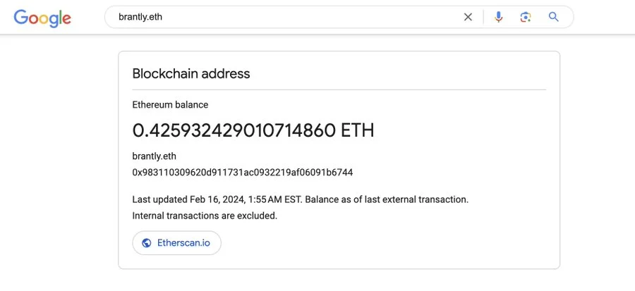 Google search adds new Bitcoin wallet balance query! Currently supports 7 blockchains