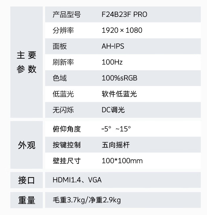 创维推出 F24B23F PRO 23.8 英寸显示器：1080P 100Hz，499 元