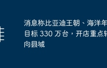 消息称比亚迪王朝、海洋年销目标 330 万台，开店重点转向县城