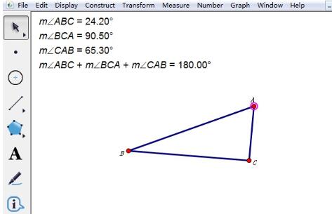 Étapes détaillées pour vérifier que la somme des angles intérieurs dun triangle est de 180° à laide de Geometry Sketchpad