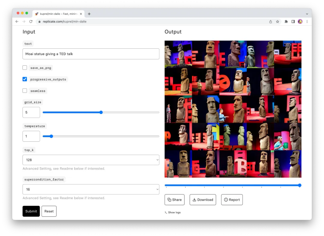 Play with large models! One-click deployment with Replicate