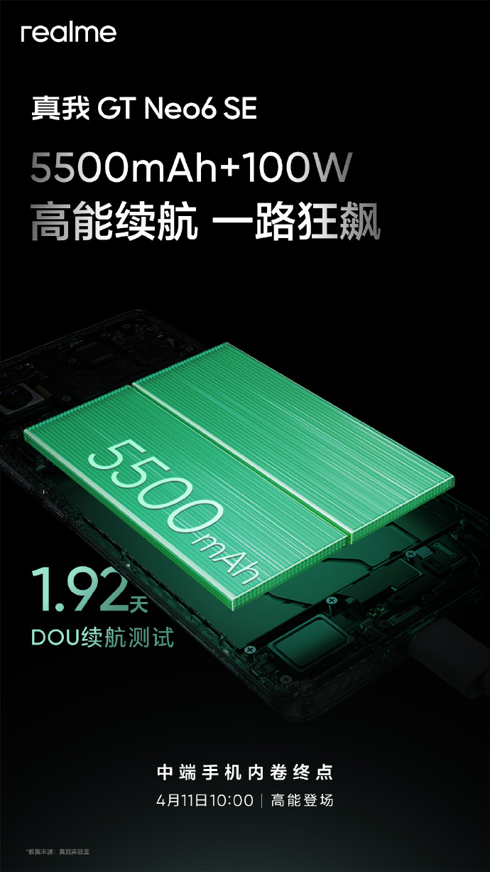 真我 realme GT Neo6 SE 手机预热：光学防抖、定制水印、5500mAh 电池与 100W 充电