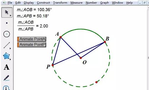 Detailed steps for making a demonstration animation of the circumferential angle theorem on the geometric sketchpad