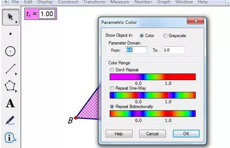 Cara membuat bahagian dalam segitiga bertukar warna menggunakan Geometric Sketchpad