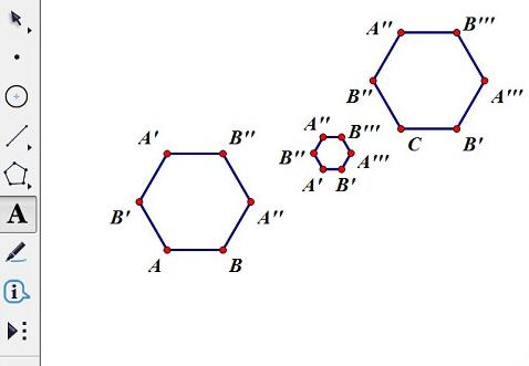 Méthode graphique géométrique Sketchpad pour mettre à léchelle des hexagones réguliers dans un rapport de 1:3