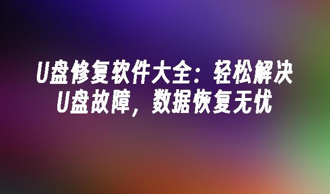 완전한 U 디스크 복구 소프트웨어: U 디스크 오류를 쉽게 해결하고 걱정 없는 데이터 복구