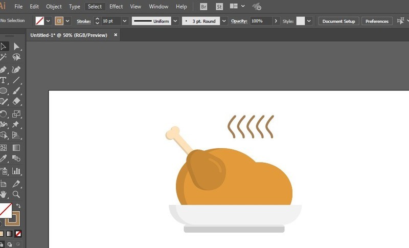 The specific method of drawing a plate of roast chicken icon using AI