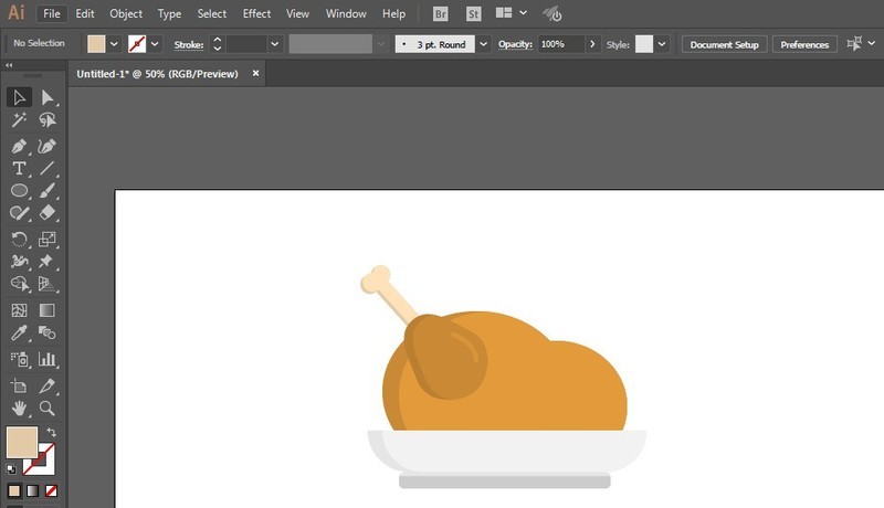 The specific method of drawing a plate of roast chicken icon using AI