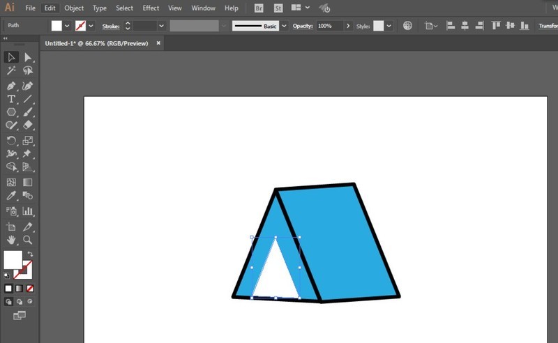 Graphic tutorial on how to design a tent icon using AI