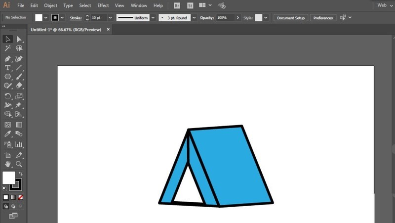 Graphic tutorial on how to design a tent icon using AI