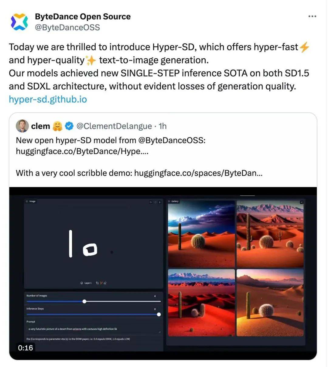 Accelerate diffusion model, generate SOTA-level images in the fastest 1 step, Byte Hyper-SD is open source