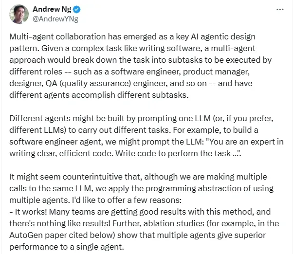 Andrew Ng : La collaboration multi-agents est la nouvelle clé, et des tâches telles que le développement de logiciels seront plus efficaces