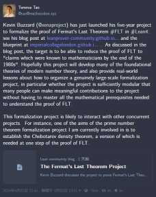A relay spanning more than 300 years: Inspired by Terence Teru, mathematicians decided to use AI to formalize the proof of Fermats Last Theorem.