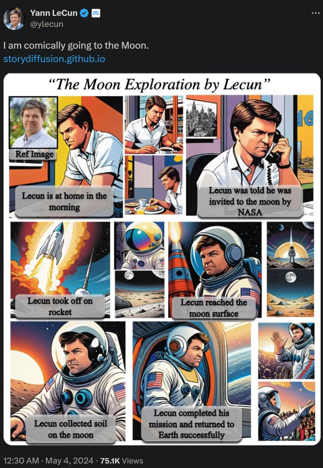 LeCun on the moon? Nankai and Byte open source StoryDiffusion to make multi-picture comics and long videos more coherent