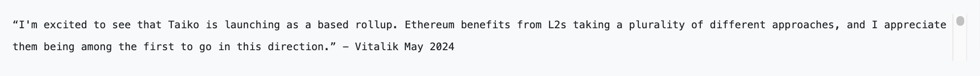 V神在Taiko主网提交创世区块:很开心有第一个Based Rollup项目