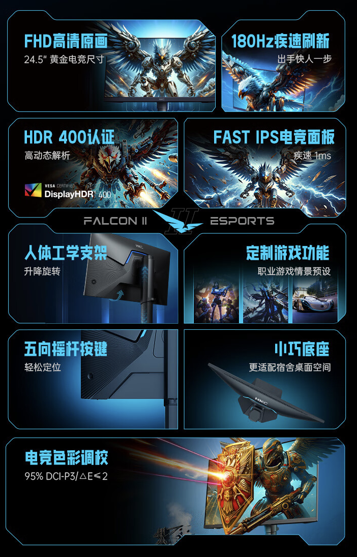 HKC G25H1 24.5 英寸显示器今晚开售：1080P 180Hz，699 元