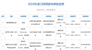 2024年5月进口网络游戏审批信息公布