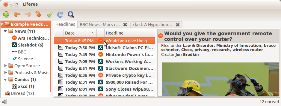 Feed News Reader Liferea 1.12.2 Update