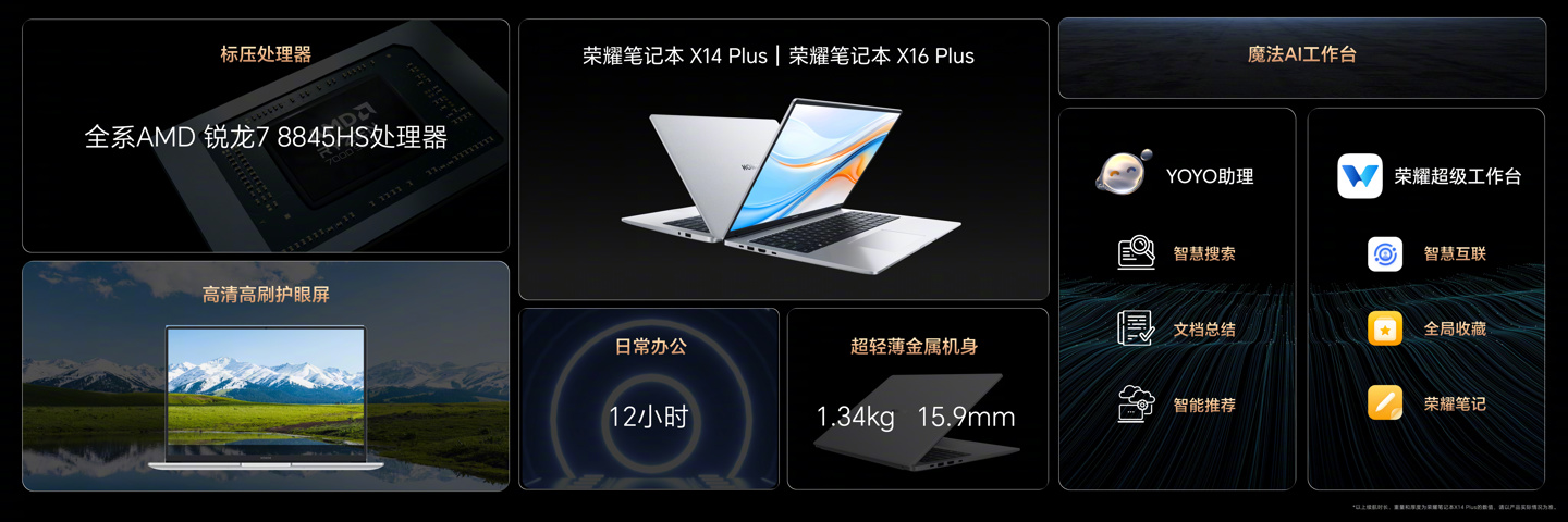 R7-8845HS 处理器：荣耀 X14 Plus 笔记本 512G 版 3879 元 6 期免息