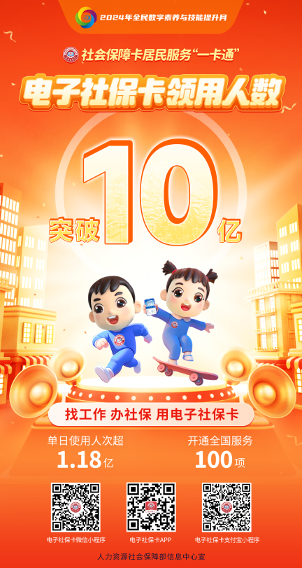 我国电子社保卡领用人数突破 10 亿