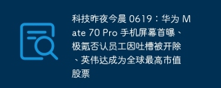 科技昨夜今晨 0619:华为 mate 70 pro 手机屏幕首曝、极氪否认员工因吐槽被开除、英伟达成为全球最高市值股票